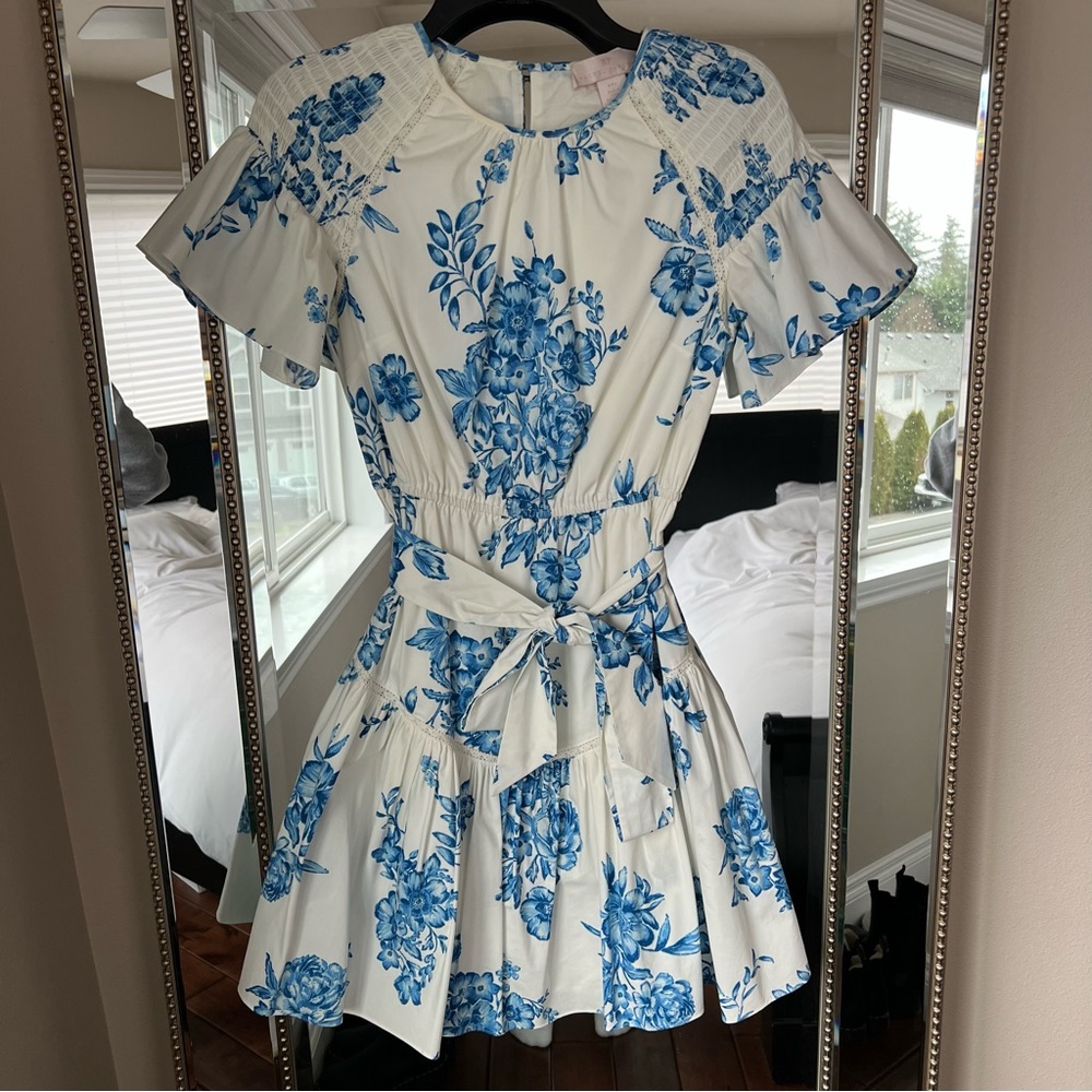 Rachel Parcell Ruffle Front Tie Stretch Cotton Dress
